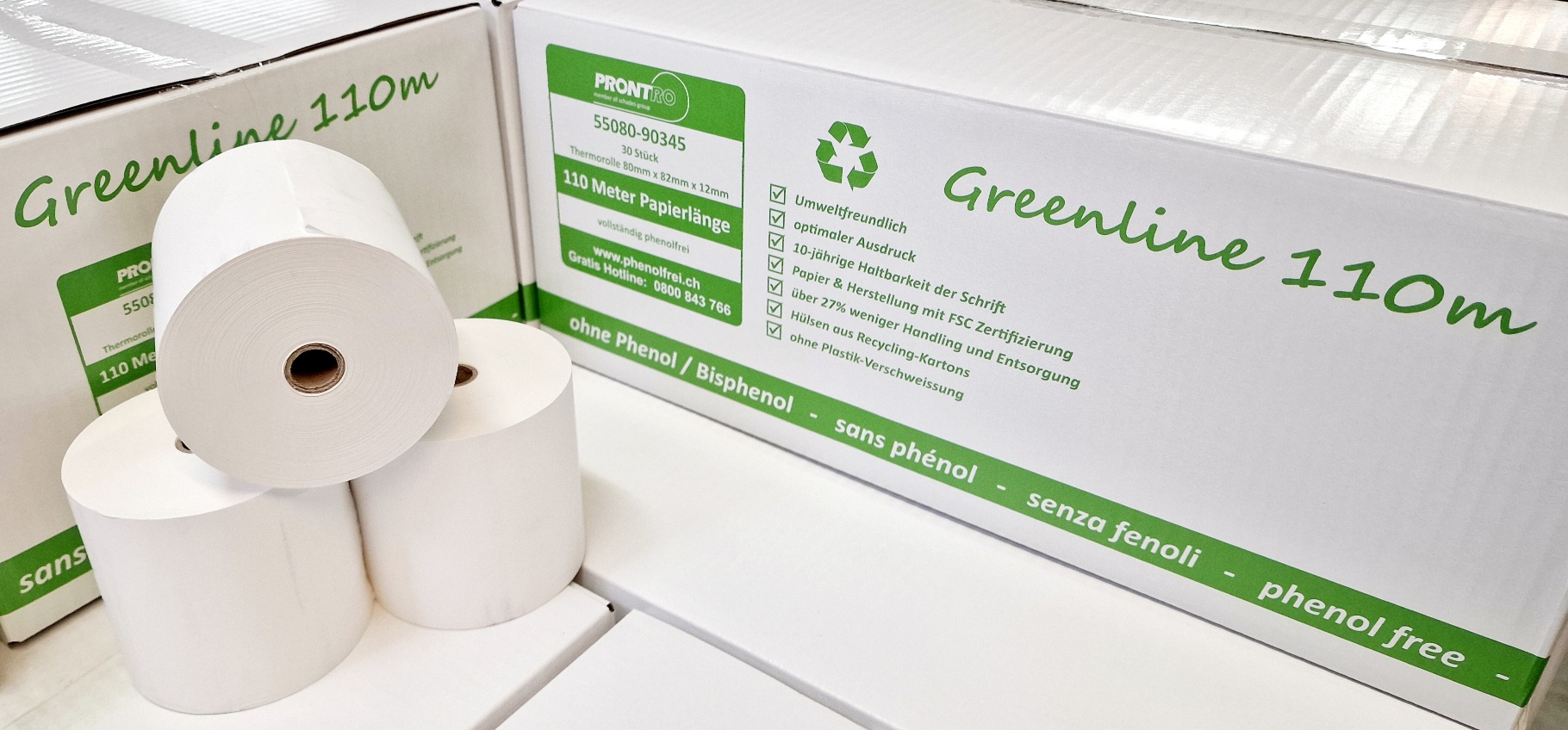 Immagine di GREENLINE Thermorolle 80mm / 110m (Ø 81mm) Kern 12mm, phenolfrei !